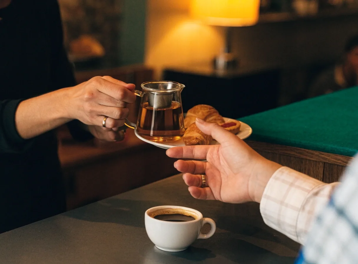 Filiżanka espresso na blacie lady kawiarni obok złożonej serwety